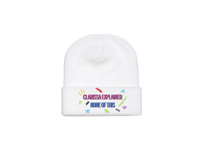 Clarissa Explained None Of This - White Embroidered Winter Beanie