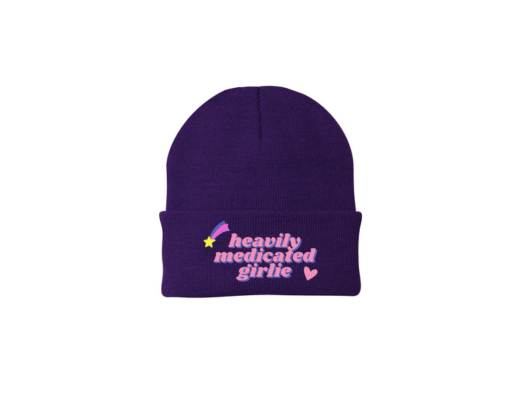 Heavily Medicated Girlie - Embroidered Winter Beanie