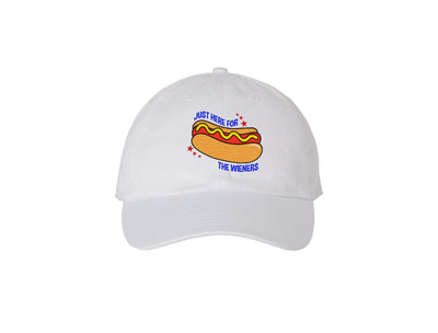 Just Here For The Wieners - White Embroidered Dad Hat