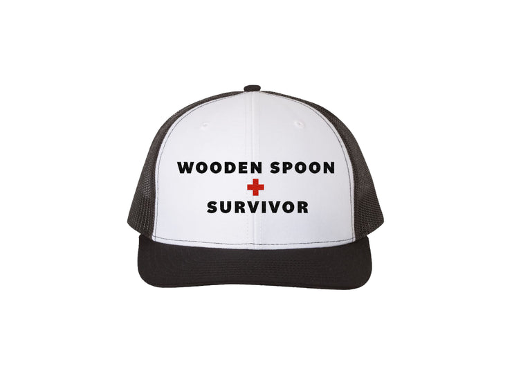 Wooden Spoon - White & Black Embroidered Trucker Hat